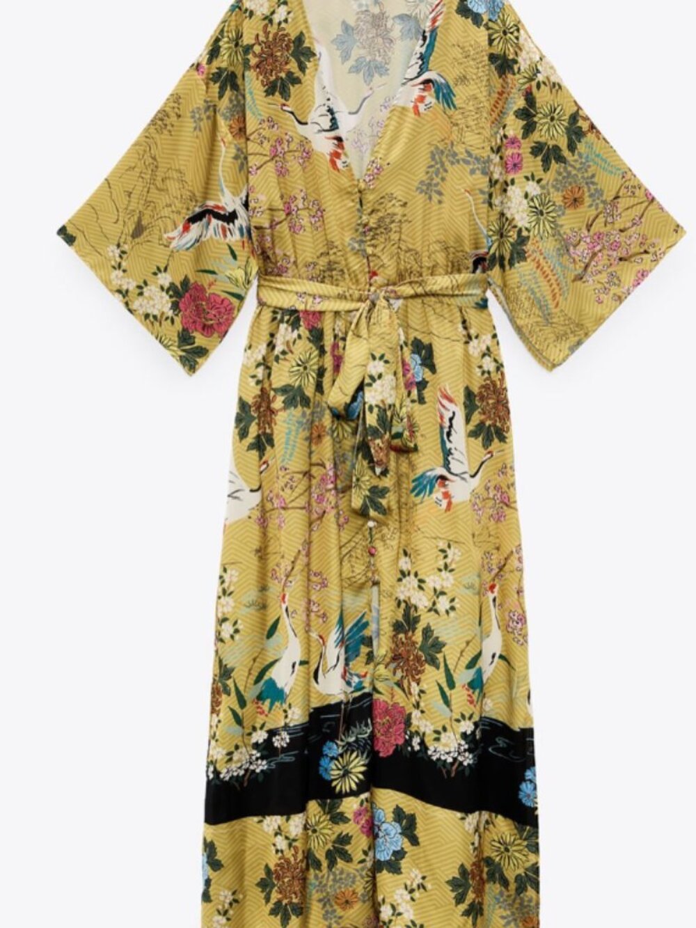 Zara Crane Kimono Wrap Midi Dress Mustard Yellow Blogger Favorite - Picture 2 of 9
